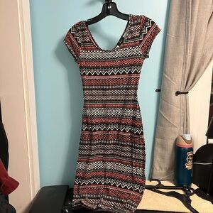 Love J Red and Orange Sheath Midi Dress with Raglan Cap Sleeves